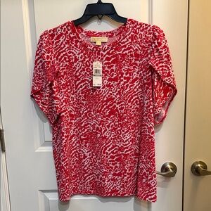Red and White Patterned Women's Top